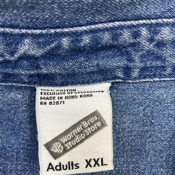 Vintage 2000 Warner Bros Taz I Don't @ Around for Nobody Button XXL Shirt Blue - Picture 7 of 9